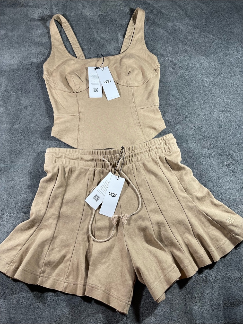 UGG Camel Knit Tank Top & Pleated Shorts Set